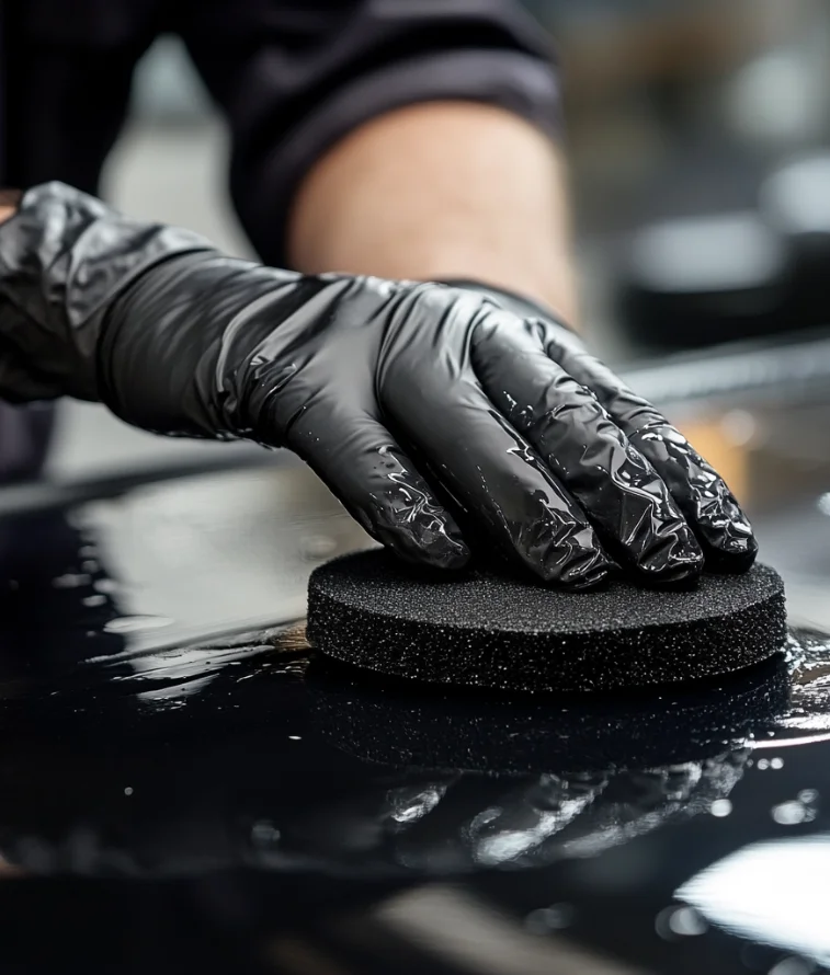 Profissional realizando polimento na pintura de um veículo